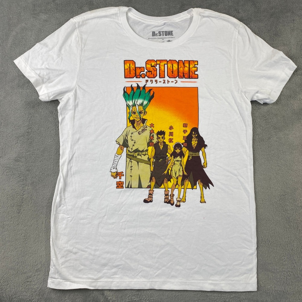 Dr. Stone Graphic T-Shirt Mens M White Senku Anime Manga Streetwear Nerd Tee